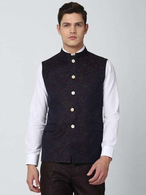 van-heusen-navy-slim-fit-floral-print-nehru-jacket