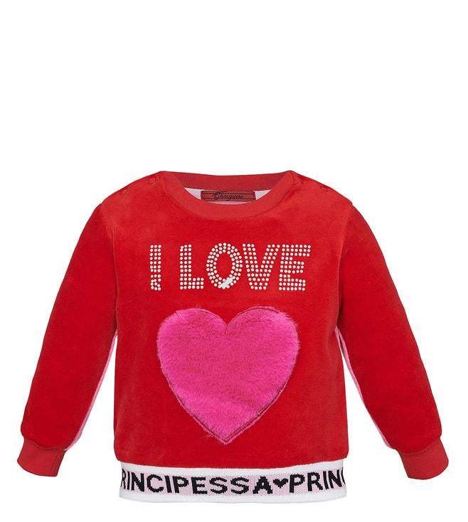 choupette-kids-red-&-pink-applique-velour-relaxed-fit-sweatshirt