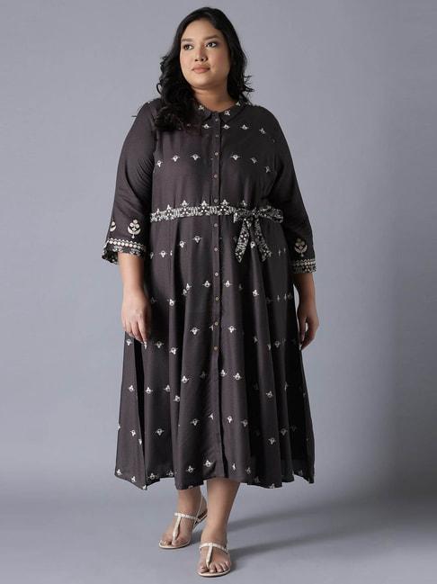 w-charcoal-printed-a-line-dress-with-belt
