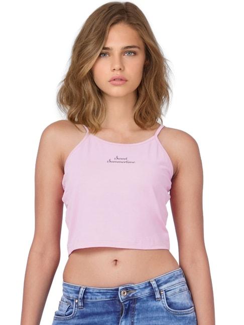only-light-pink-graphic-print-crop-cami-top