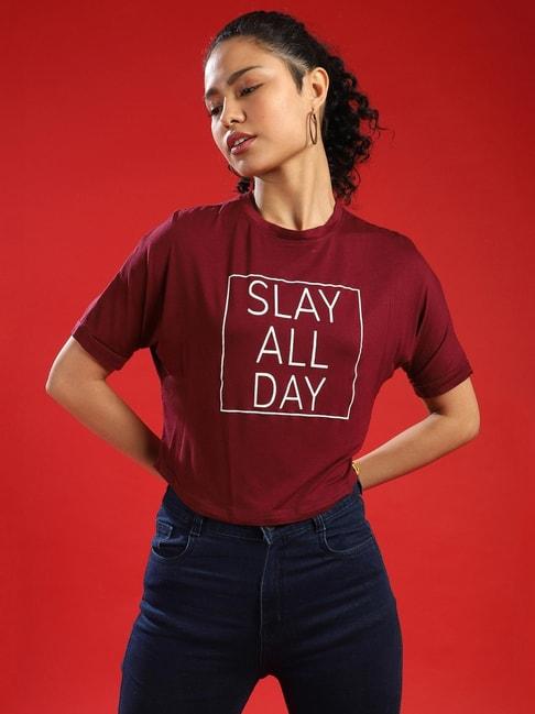 campus-sutra-maroon-graphic-print-top