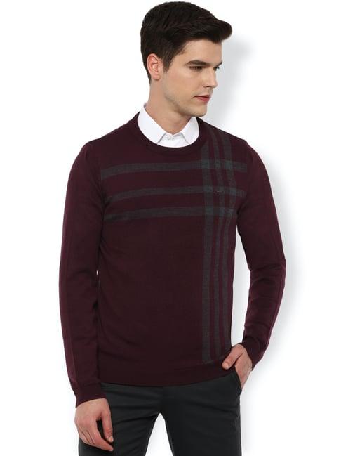 van-heusen-maroon-cotton-regular-fit-striped-sweater