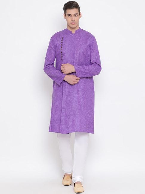 vastramay-purple-straight-fit-self-pattern-kurta-set