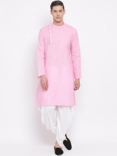 vastramay-pink-&-white-straight-fit-kurta-set