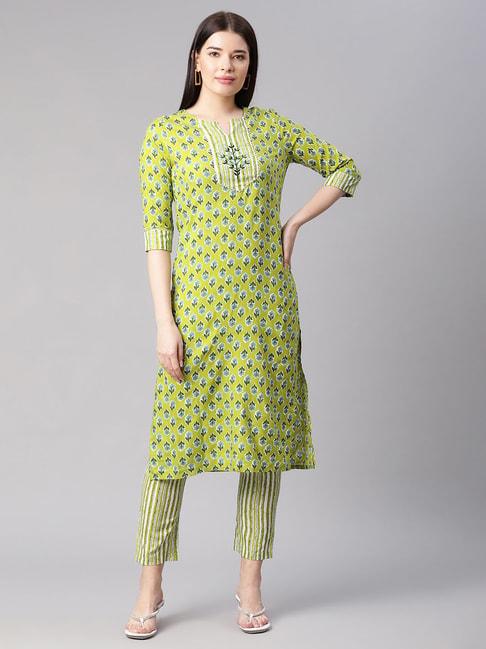 sringam-green-printed-kurta-pant-set