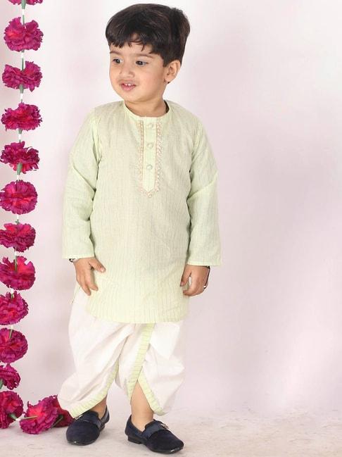little-bansi-kids-green-&-white-striped-kurta-with-dhotis