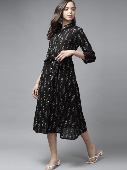 indo-era-black-cotton-printed-a-line-dress