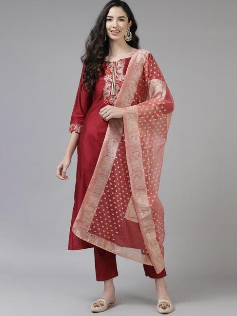 indo-era-maroon-embroidered-kurta-pant-set-with-dupatta