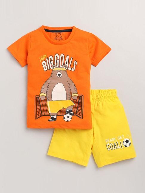 lazy-shark-kids-orange-printed-t-shirt-&-shorts