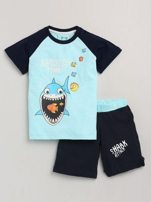lazy-shark-kids-navy-printed-t-shirt-&-shorts