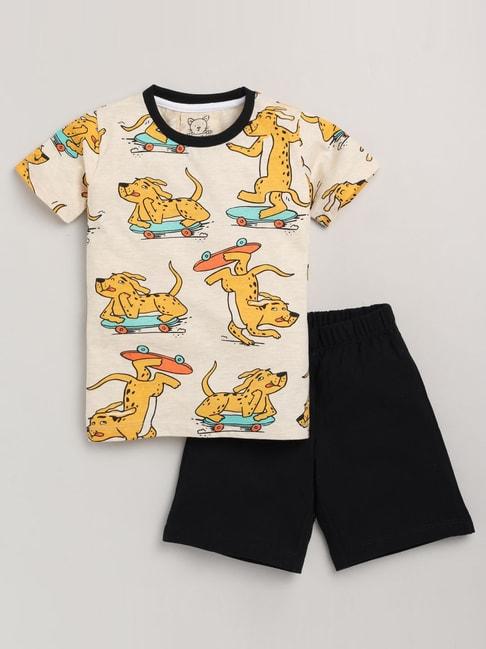 lazy-shark-kids-yellow-printed-t-shirt-&-shorts
