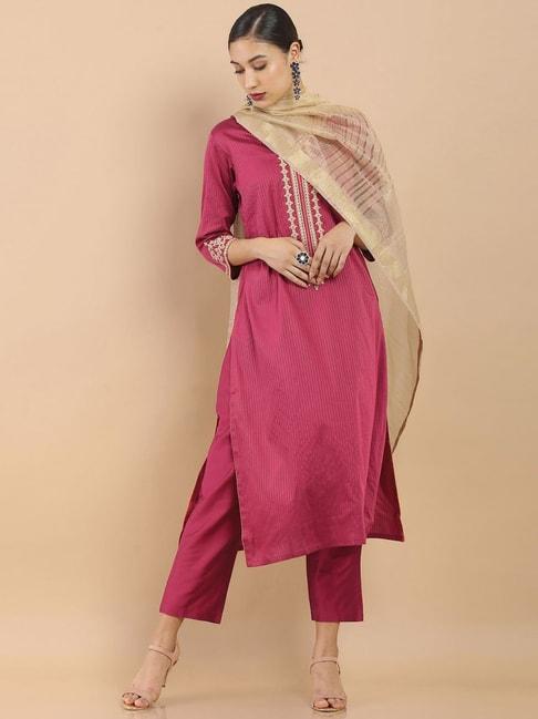 soch-pink-embroidered-kurta-pant-set-with-dupatta