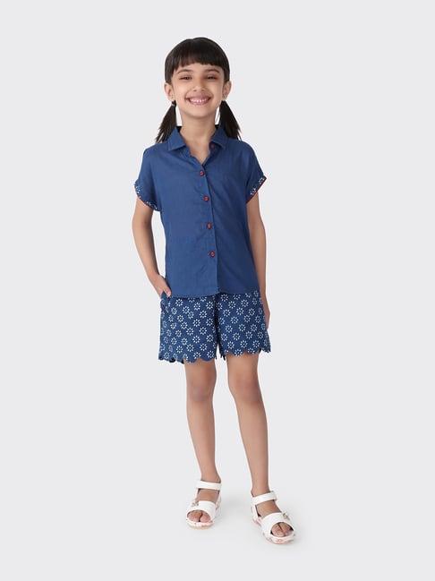 fabindia-kids-blue-cotton-printed-shirt-&-shorts-set