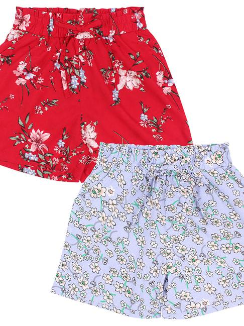 cutecumber-kids-purple-&-red-floral-print-shorts-(pack-of-2)