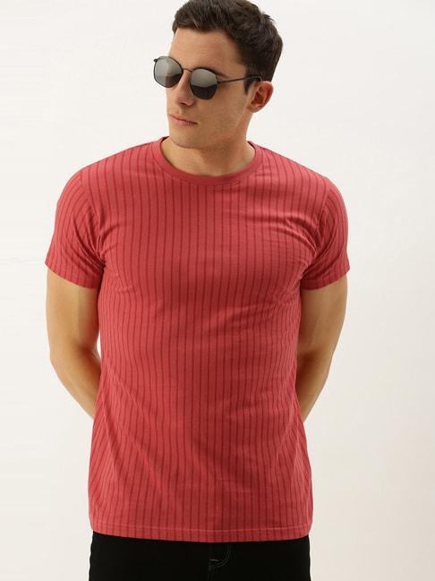 dillinger-red-cotton-regular-fit-striped-t-shirt