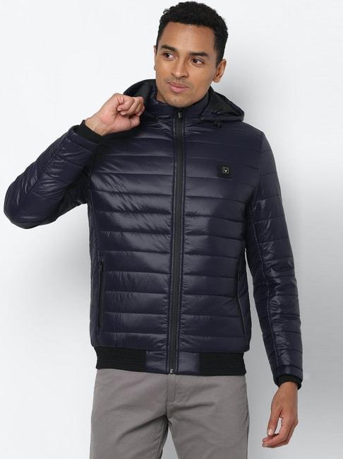 allen-solly-navy-regular-fit-self-pattern-hooded-jacket