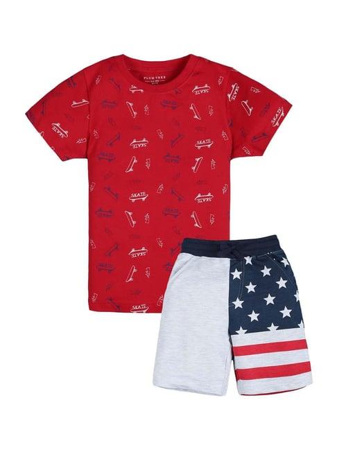 plum-tree-kids-red-&-grey-cotton-printed-t-shirts-&-short-set