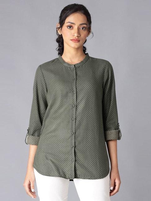 w-olive-green-cotton-printed-shirt