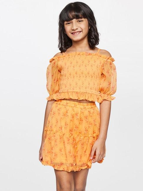 global-desi-girl-kids-orange-floral-print-clothing-set