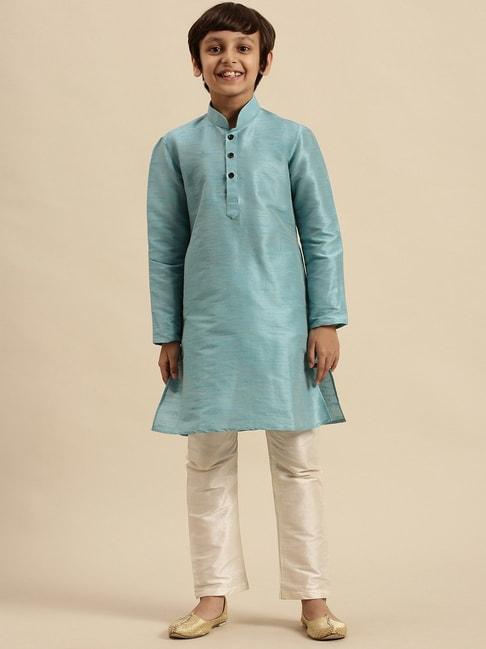 sanwara-kids-blue-&-white-regular-fit-kurta-set