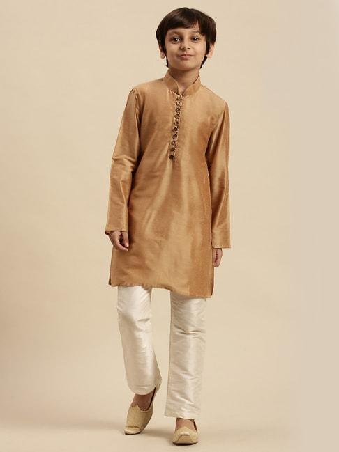 sanwara-kids-beige-&-white-regular-fit-kurta-set