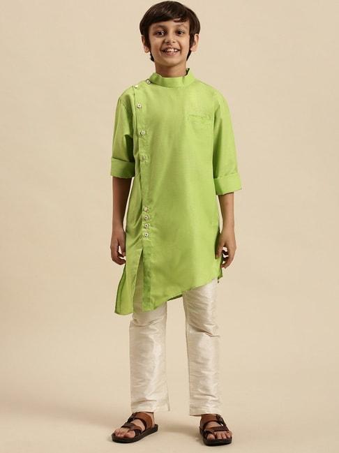 sanwara-kids-green-&-white-cotton-kurta-set