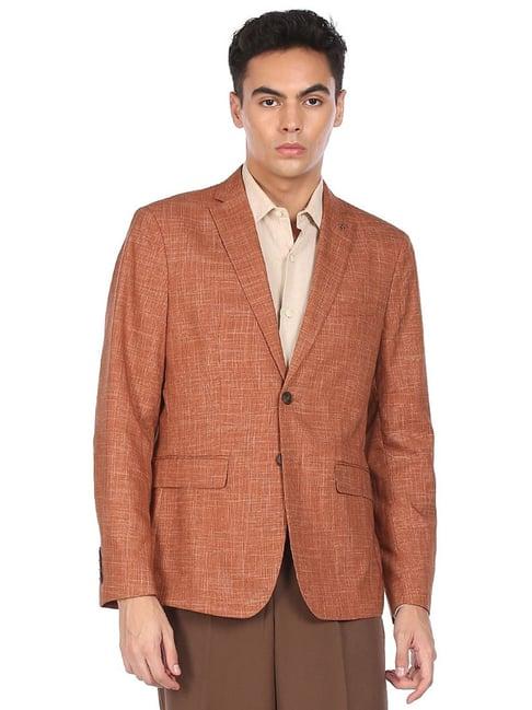 arrow-orange-regular-fit-self-pattern-blazers