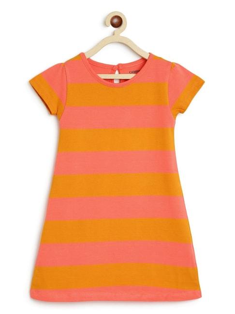 campana-kids-peach-&-brown-cotton-striped-dress