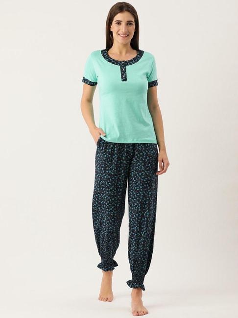 slumber-jill-green-printed-pajama-set