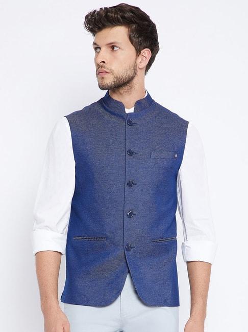 crimsoune-club-blue-slim-fit-printed-nehru-jacket
