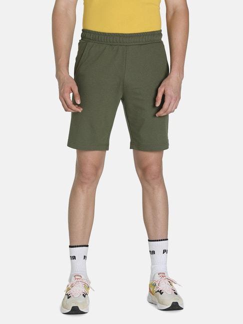puma-olive-green-cotton-printed-slim-fit-shorts
