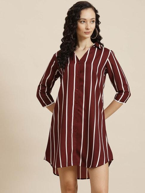 qurvii-wine-&-maroon-striped-shirt-dress