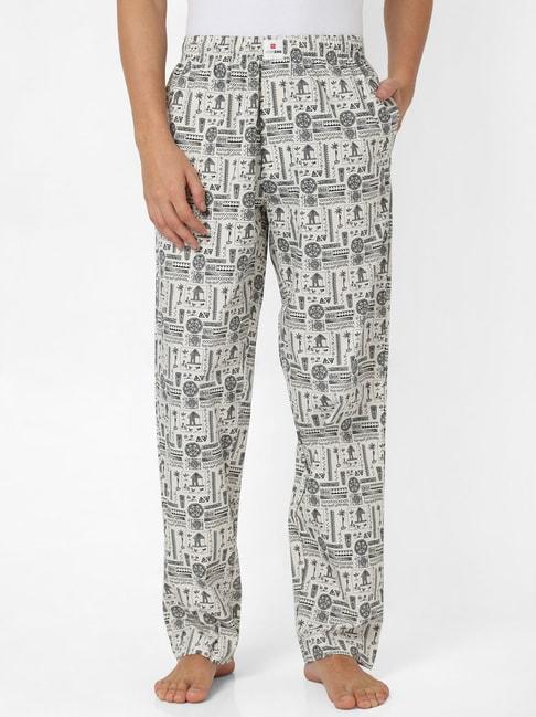 underjeans-by-spykar-off-white-printed-pyjamas
