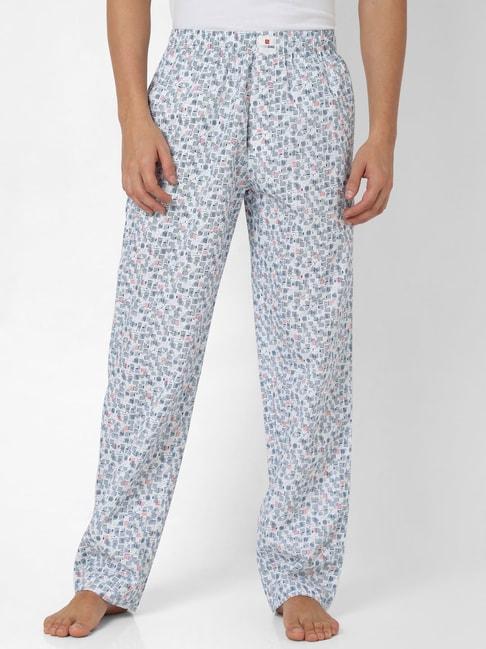 underjeans-by-spykar-white-&-grey-printed-pyjamas