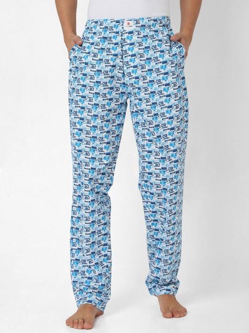 underjeans-by-spykar-white-&-blue-printed-pyjamas