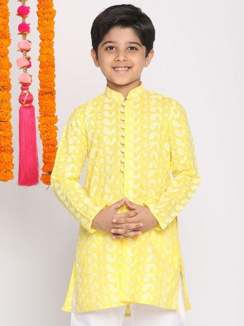vastramay-kids-mustard-cotton-embroidered-kurta
