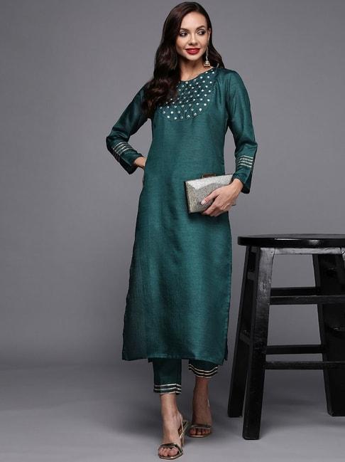 indo-era-turquoise-embroidered-kurta-pant-set