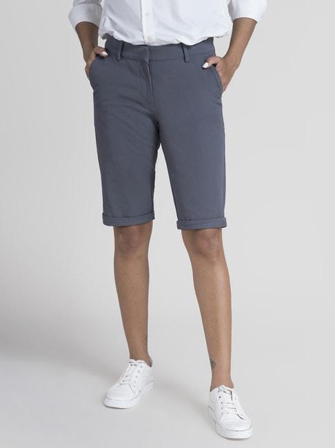 fablestreet-grey-cotton-regular-fit-shorts