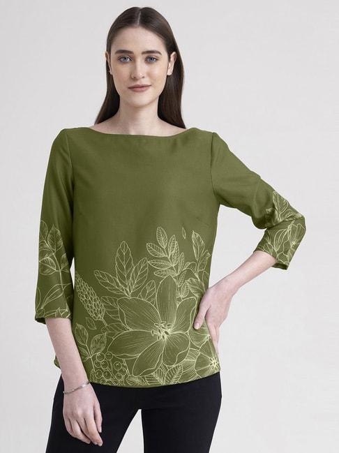 fablestreet-olive-green-floral-print-top