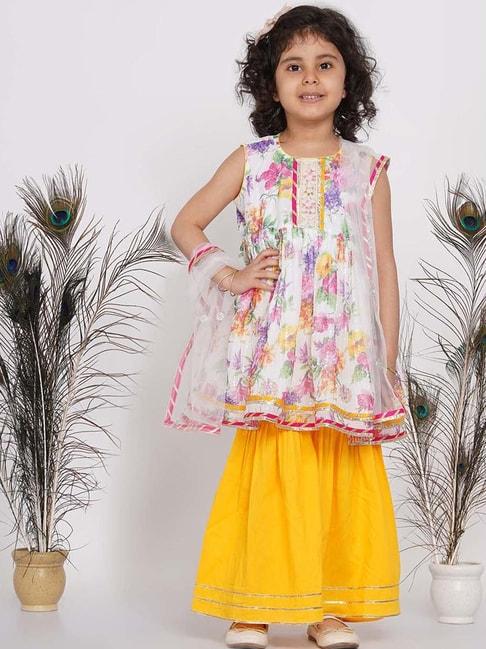 little-bansi-kids-white-&-yellow-cotton-floral-print-kurta-set