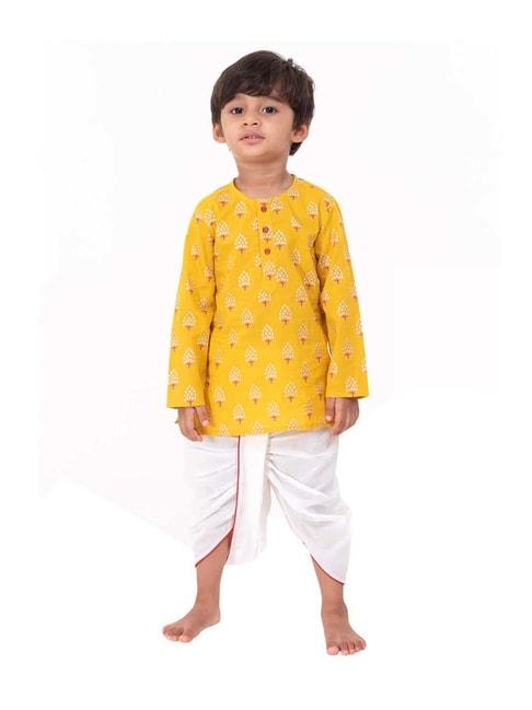 campana-kids-yellow-&-white-cotton-printed-kurta-set
