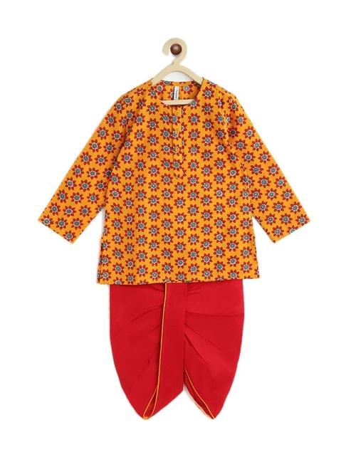 campana-kids-yellow-&-red-cotton-printed-kurta-set