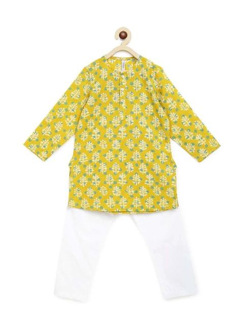 campana-kids-yellow-&-white-cotton-floral-print-kurta-set