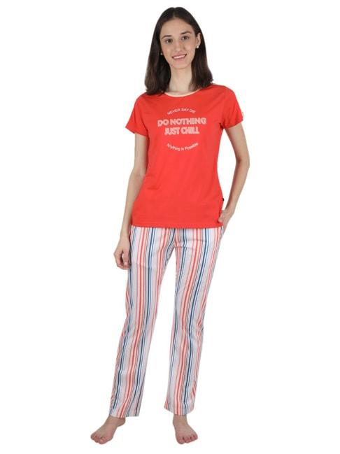 monte-carlo-coral-&-white-printed-t-shirt-pyjama-set