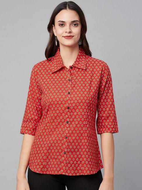 divena-red-cotton-printed-shirt