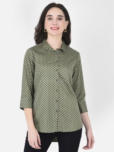 crimsoune-club-green-cotton-polka-dot-shirt