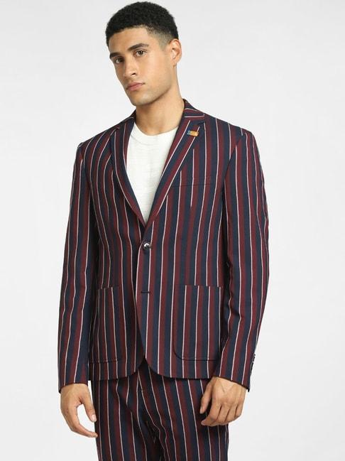 jack-&-jones-maroon-&-blue-slim-fit-striped-blazers