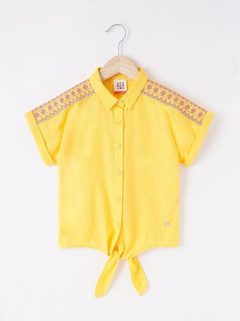 ed-a-mamma-kids-yellow-&-pink-cotton-embroidered-top