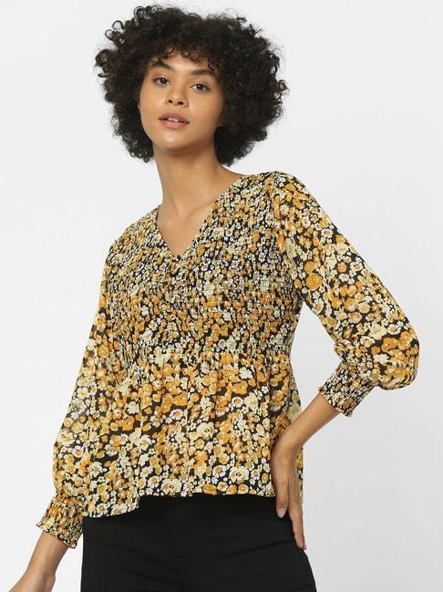 only-yellow-&-black-floral-print-top