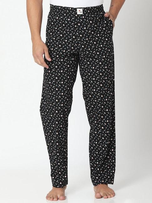 underjeans-black-cotton-regular-fit-printed-pyjamas
